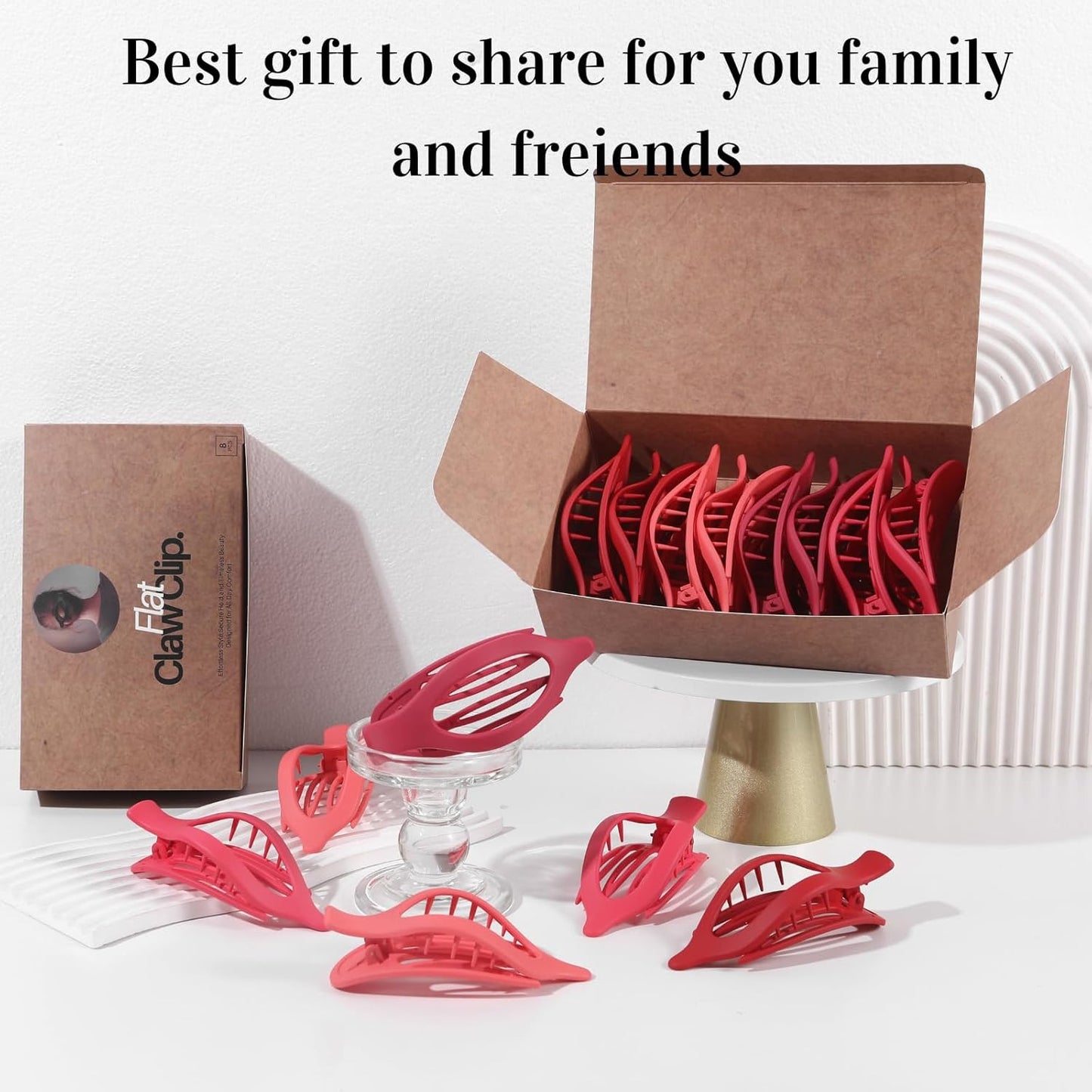 8 Pack Red Flat Hair Clips – Matte Large French Red Claw Clips for Women, Strong