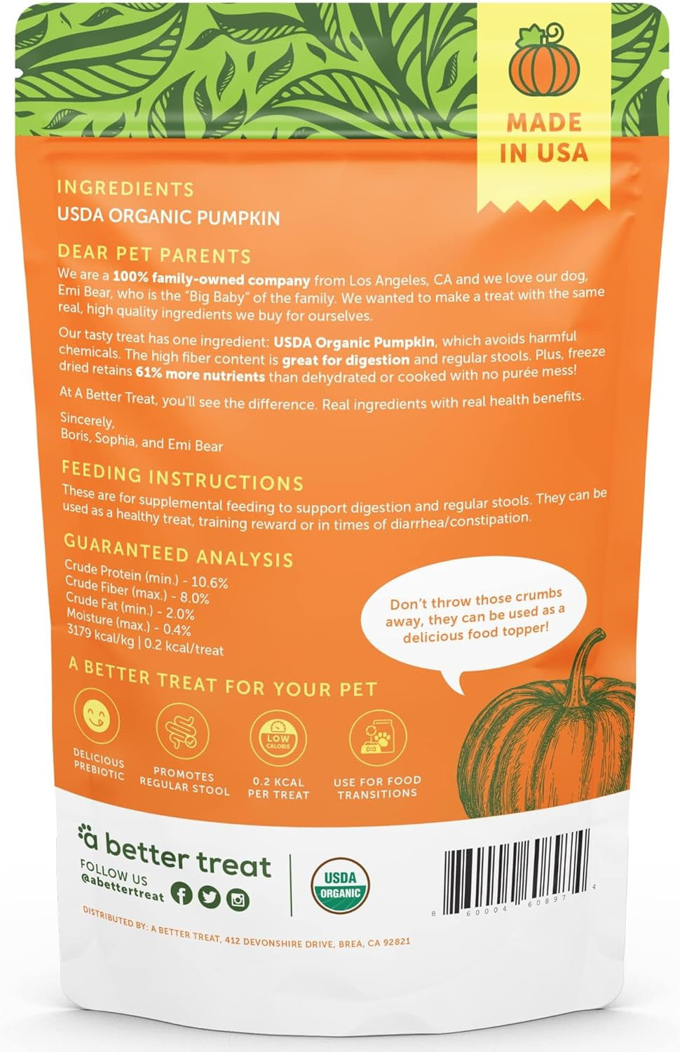 – Freeze Dried Organic Pumpkin Dog and Cat Treats, Organic, Single Ingredient |
