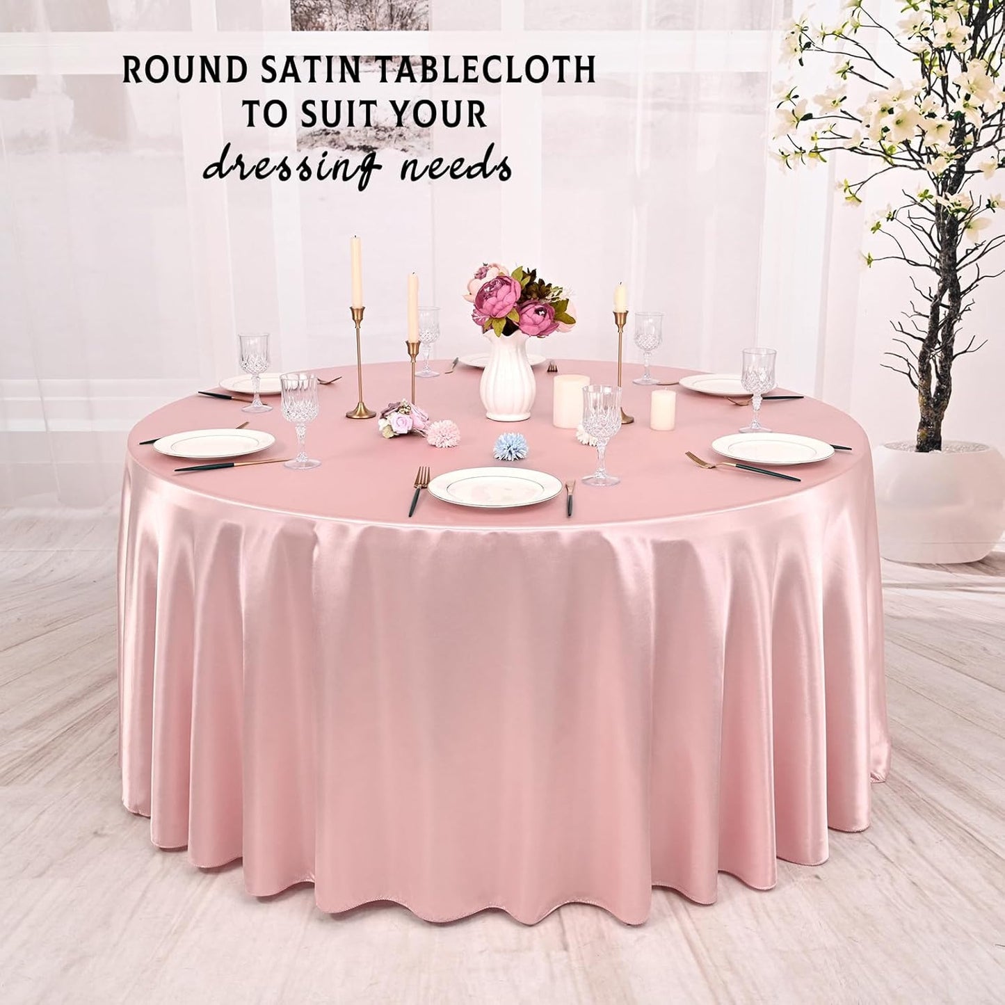 6 Packs Satin Tablecloth 120 Inch Rose Gold round Table Cloth Silk Tablecloth Sm