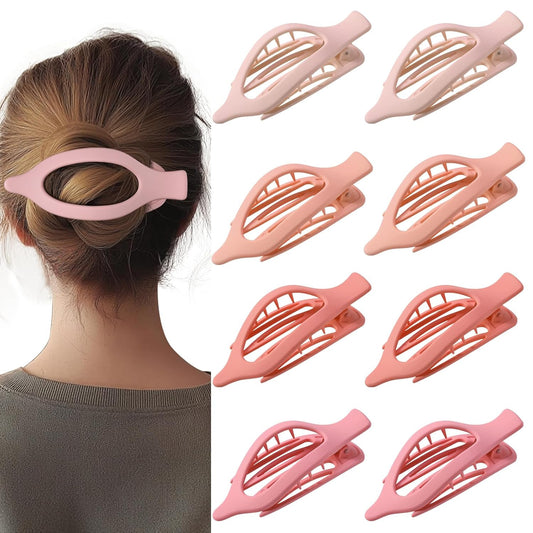 8 Pack Pastel Pink Flat Hair Clips – Cute Matte Gradient Claw Clips for Girls &