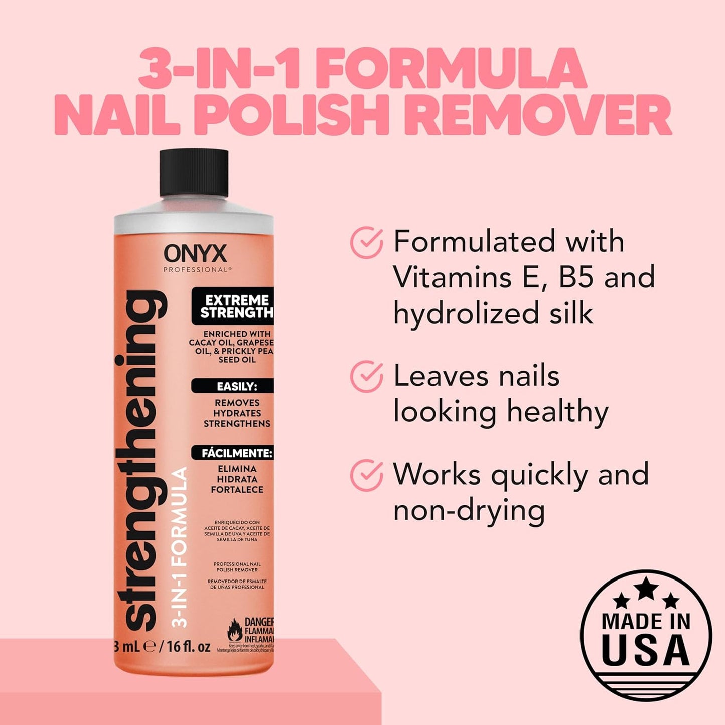 3-In-1 Strengthening Nail Polish Remover with 7 Inch Nail File, 16 Fl Oz - Remov