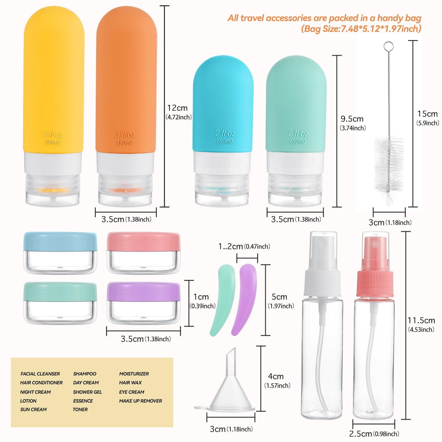 16 Pack Travel Bottles Set - TSA Approved Leak Proof Silicone Squeezable Contain