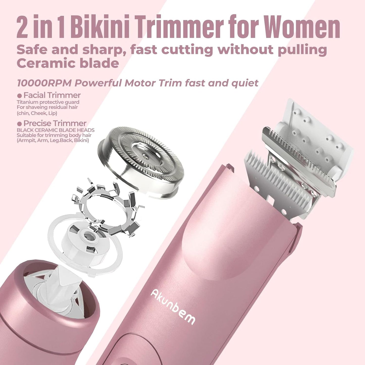 2 in 1 Women Electric Shaver Dual Head Bikini Trimmer for Women IPX7 Waterproof