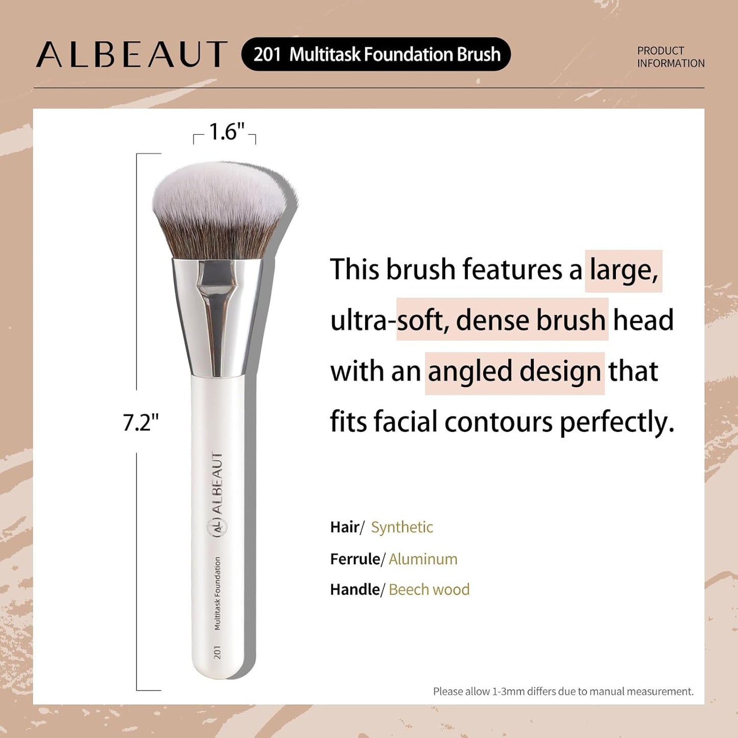 201 Angled Foundation Brush for Flawless Makeup Application Professional Liquid,