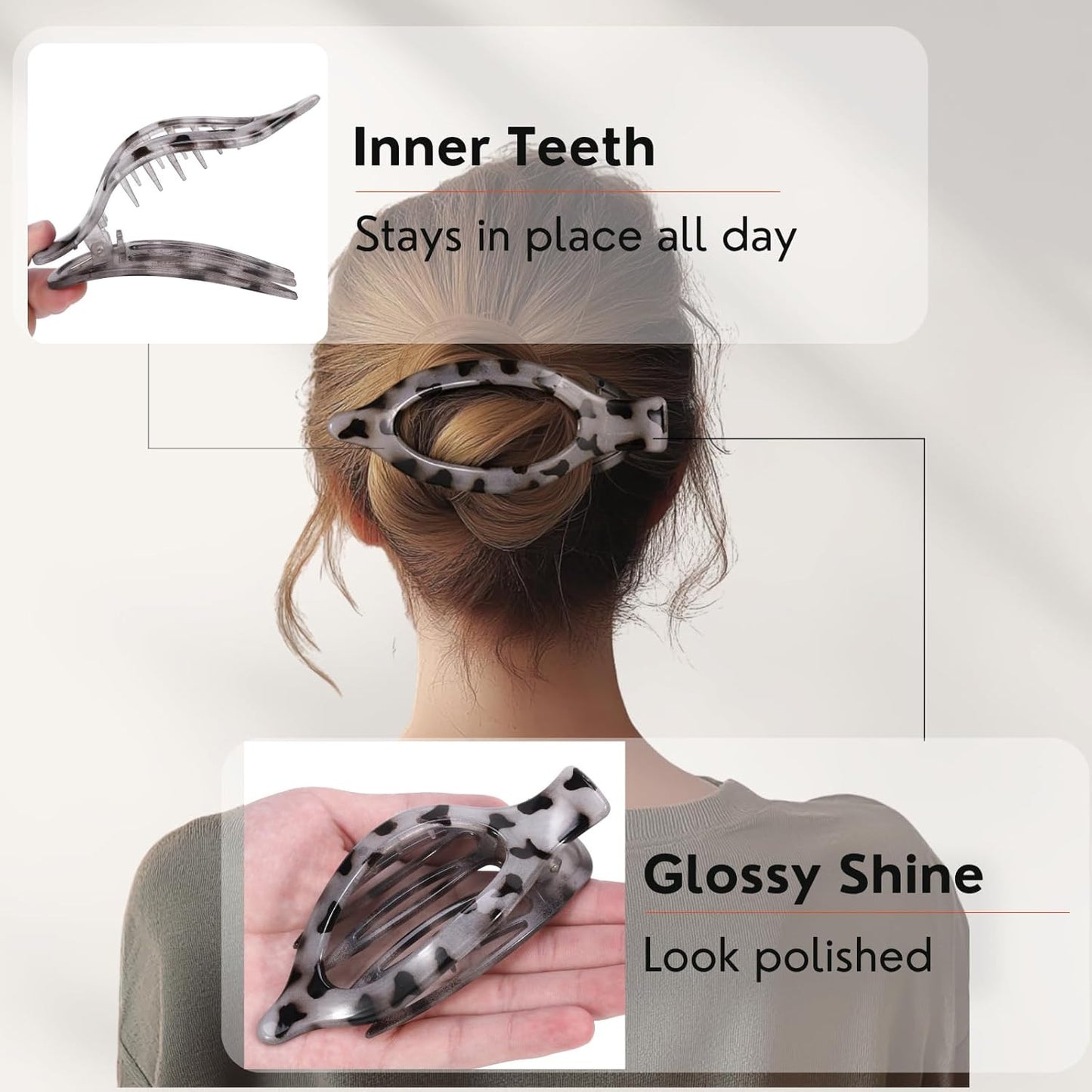 8 Pack Tortoiseshell Flat Hair Clips – French Style Matte Claw Barrettes for Wom