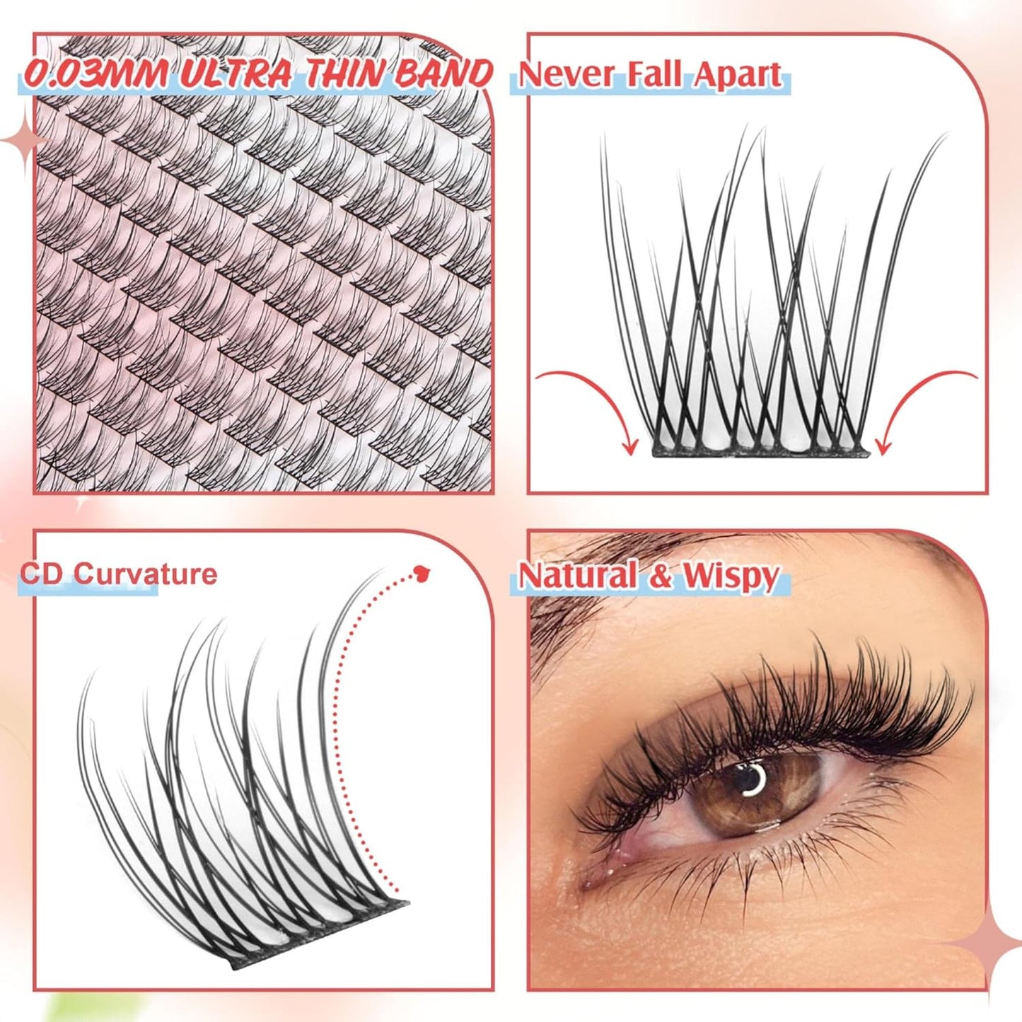 Wispy Lash Clusters Natural Cluster Lashes 180Pcs 9-12MM Individual Eyelash Exte