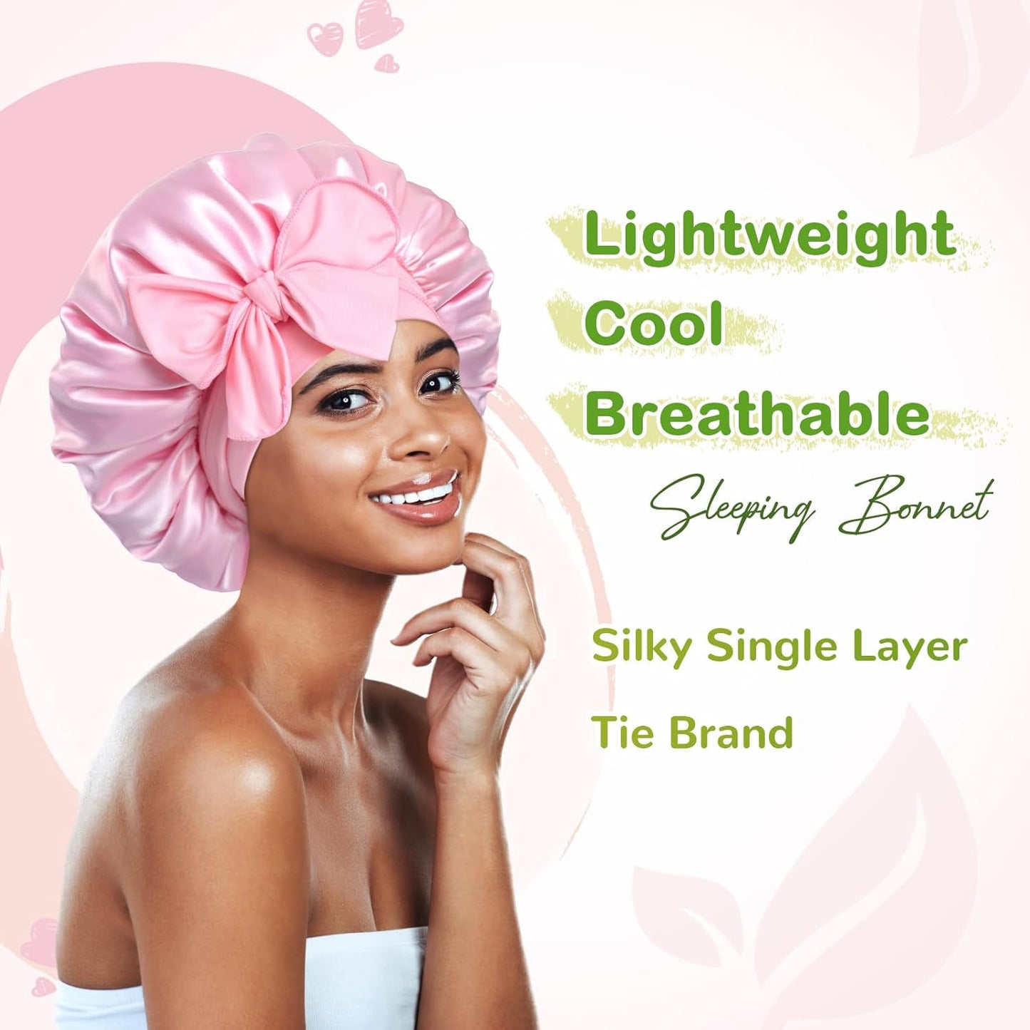 2Pcs Pack Satin Bonnet Silk Bonnet for Sleeping Hair Bonnet with Tie Band Sleep