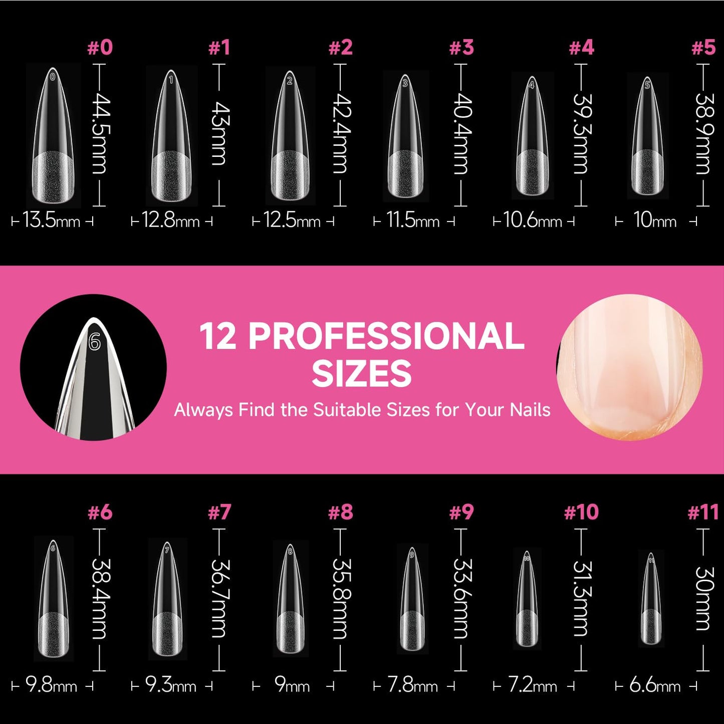 XXL Stiletto Nail Tips, 312Pcs Pre-Shape Extra Long Stiletto Nails Tips Half Mat
