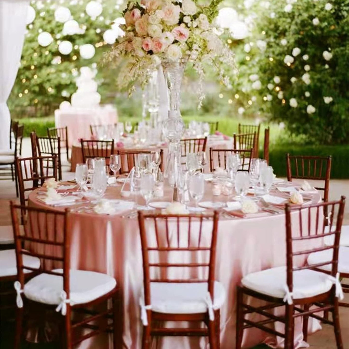 6 Pack 120 Inch Rose Gold round Tablecloth - Premium Silky Satin Tablecloth Over