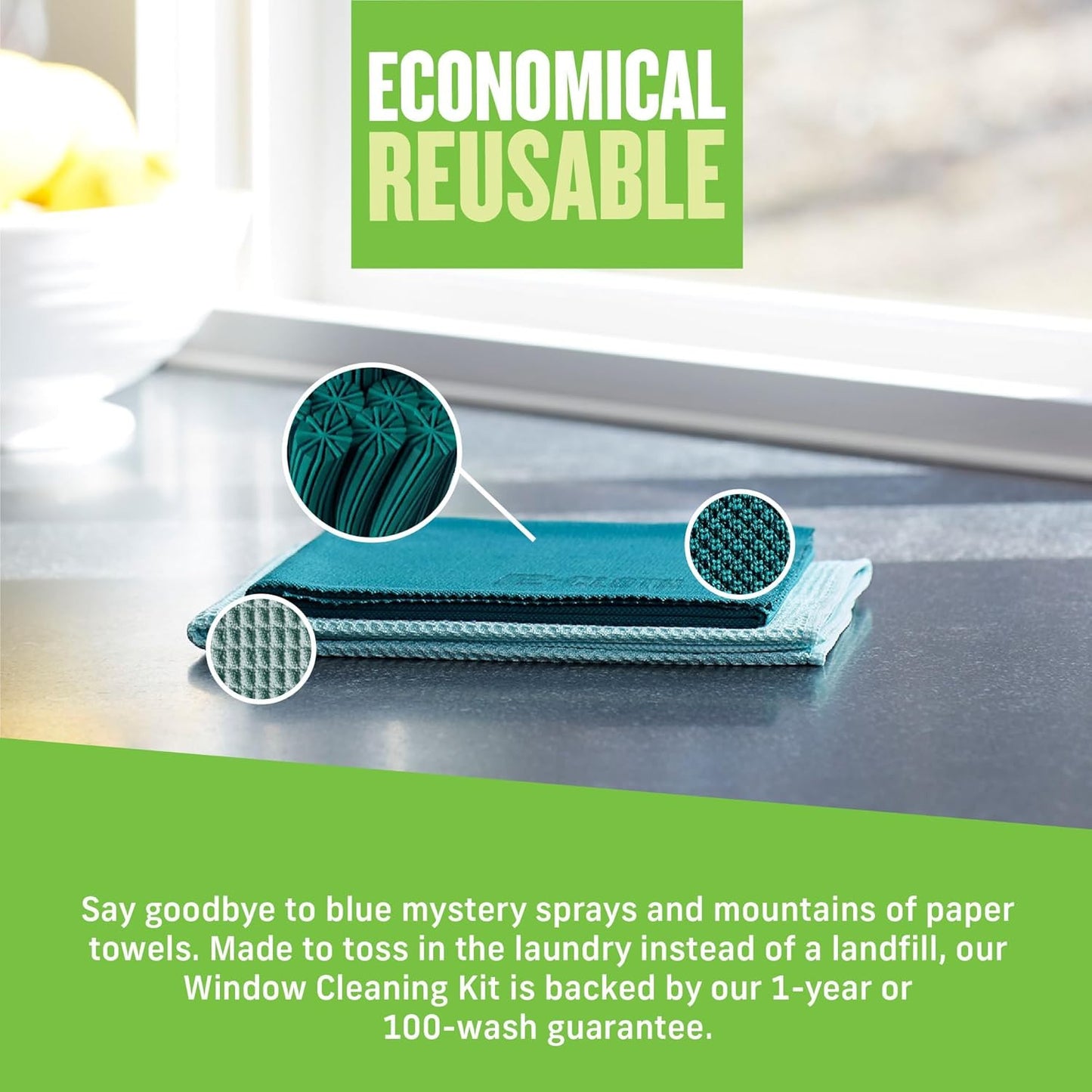 Window Cleaning Cloth - Eco Packaging - Glass Cleaning Cloth, Streak-Free Window