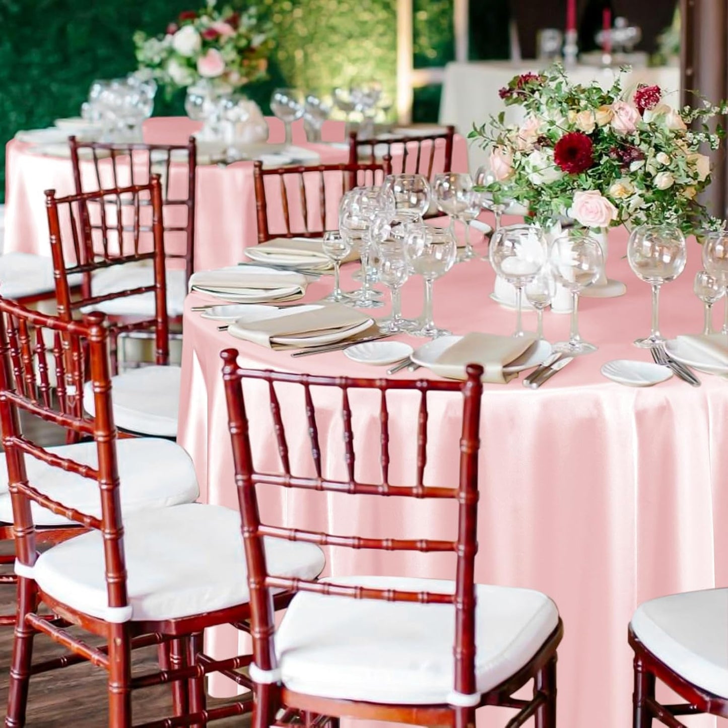 6 Packs Satin Tablecloth 120 Inch Rose Gold round Tablecloths, Overlay Satin Tab