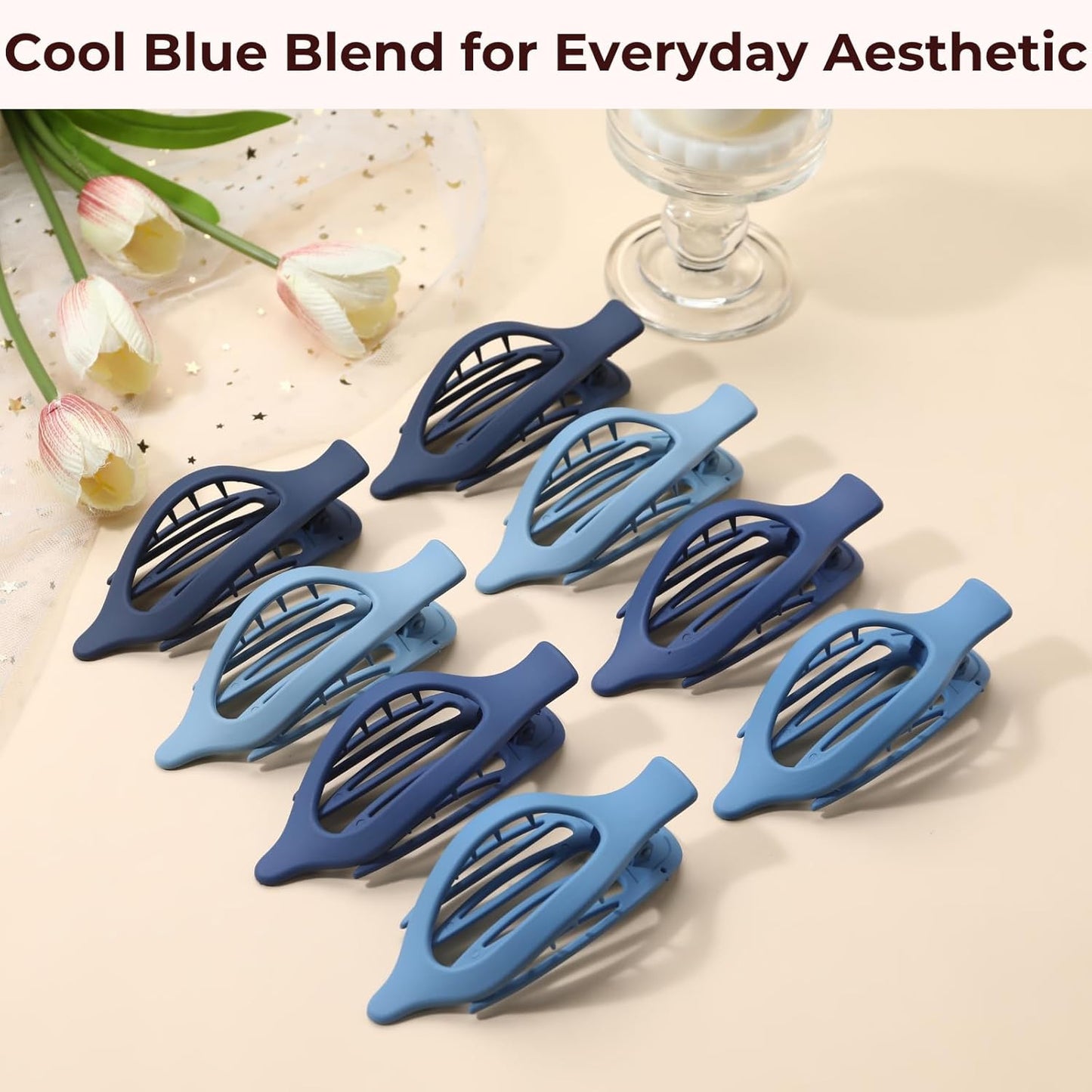 8 Pack Blue Flat Hair Clips – Matte Large French Blue Claw Clips for Women & Gir