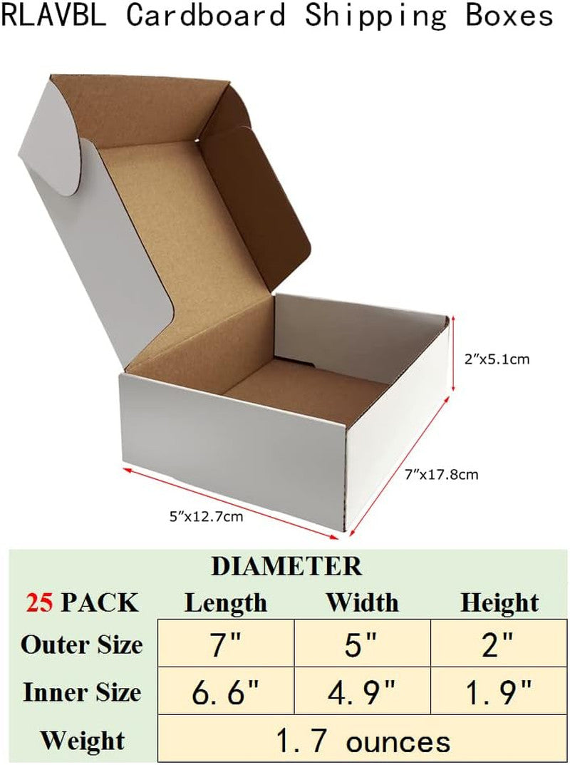 7X5X2 Inches Shipping Boxes Set of 25, White Small Corrugated Cardboard Box, Mai