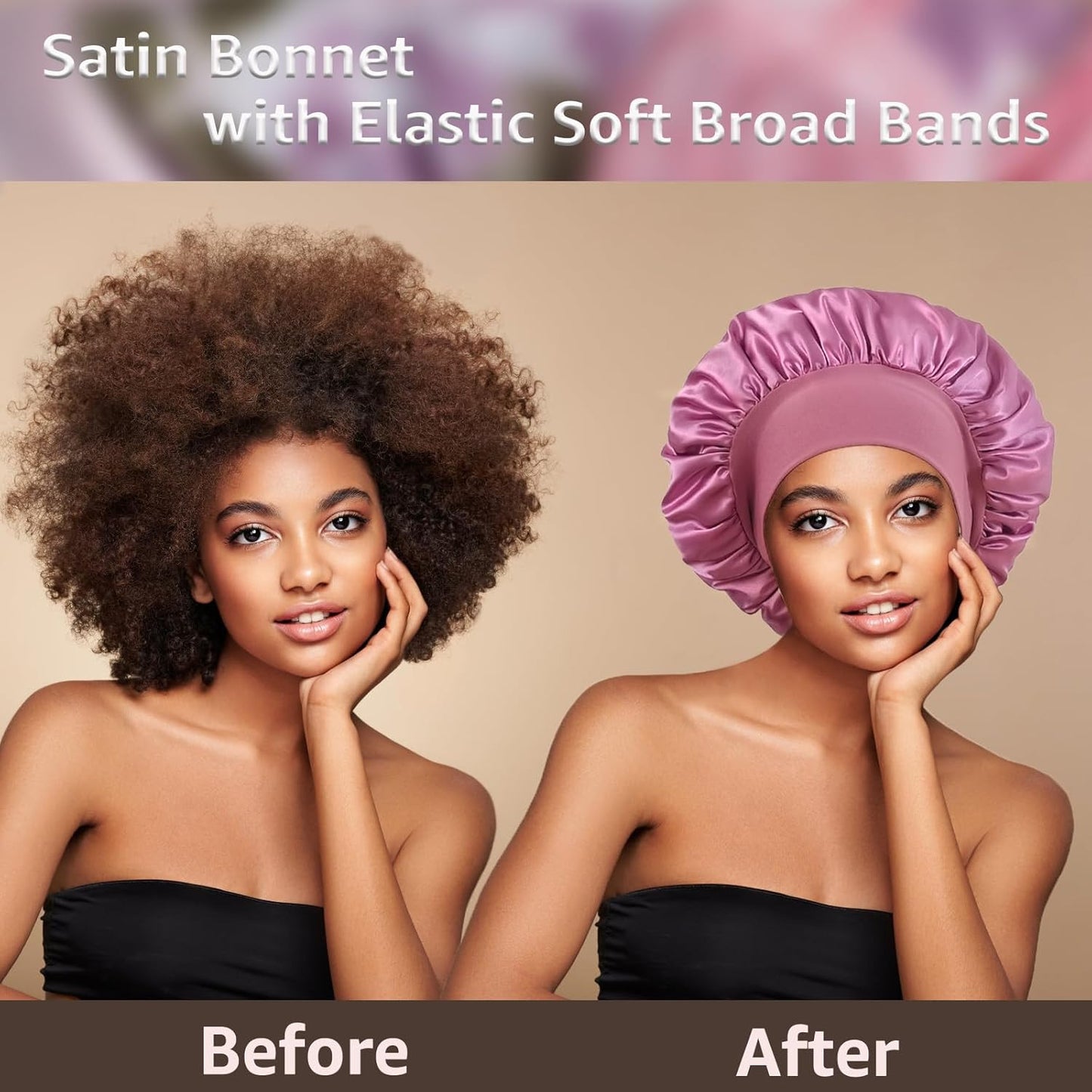3 Pack Satin Bonnet Silk Hair Bonnet for Sleeping, Sleep Bonnets for Women Large