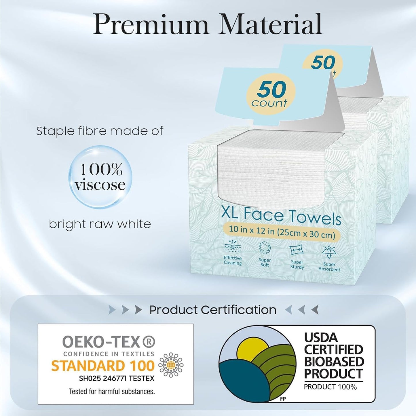 100 Count (2 Box) XL Disposable Face Towels 10” X 12”, 100% Viscose Fibre, Soft