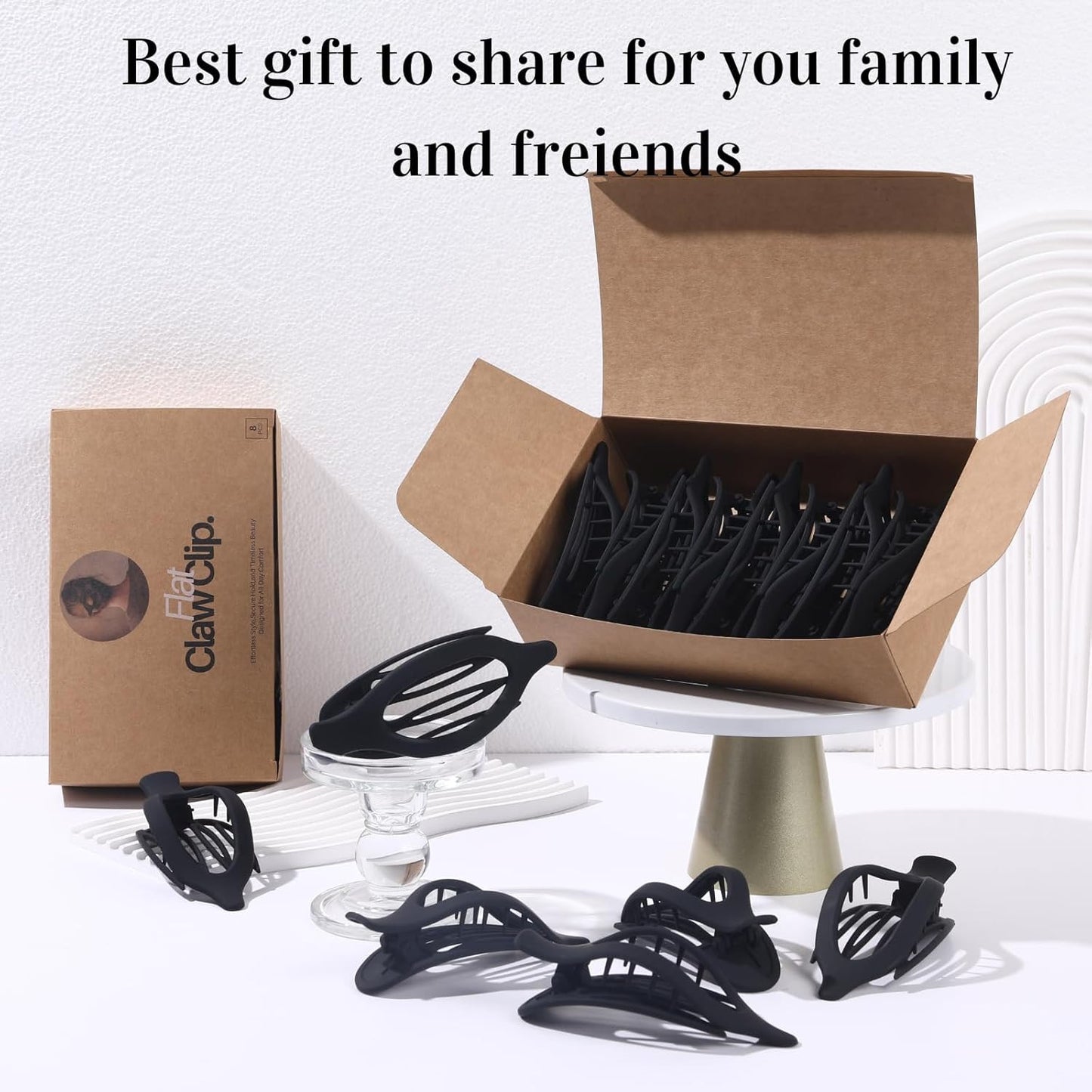 8 Pack Flat Black Hair Clips for Women – Large Matte No-Slip Flat Black Claw Cli