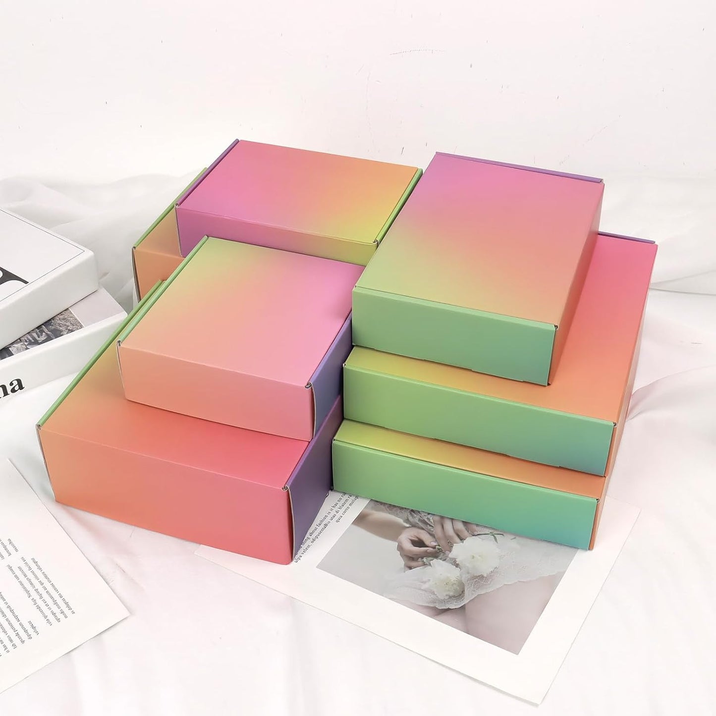 7X5X2 Shipping Boxes Small, 45 Pack Rainbow Corrugated Cardboard Mailer Boxes fo