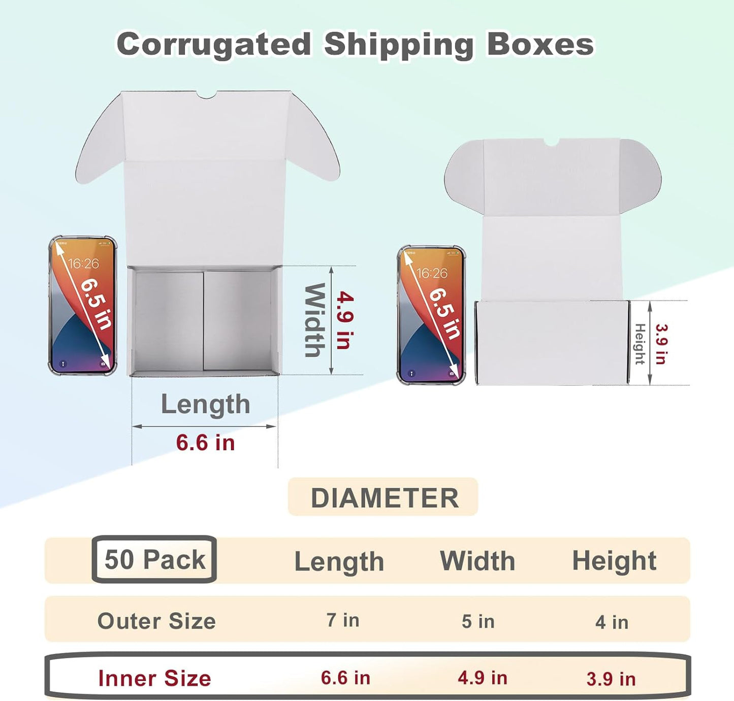 7X5X4 Inch Shipping Boxes Pack of 50, White Small Corrugated Cardboard Box for M