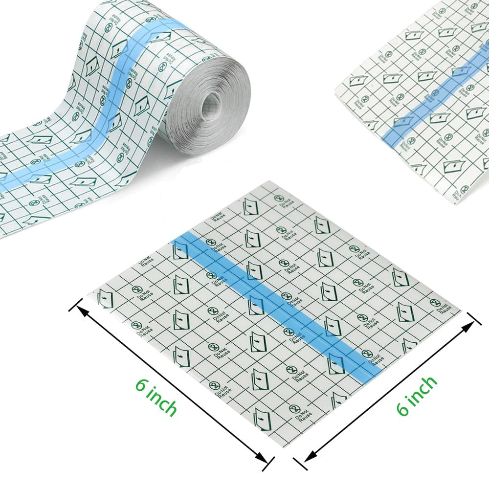 50 Pieces 6 X 6 in Stretch Waterproof Adhesive Bandages Transparent Film for Tat