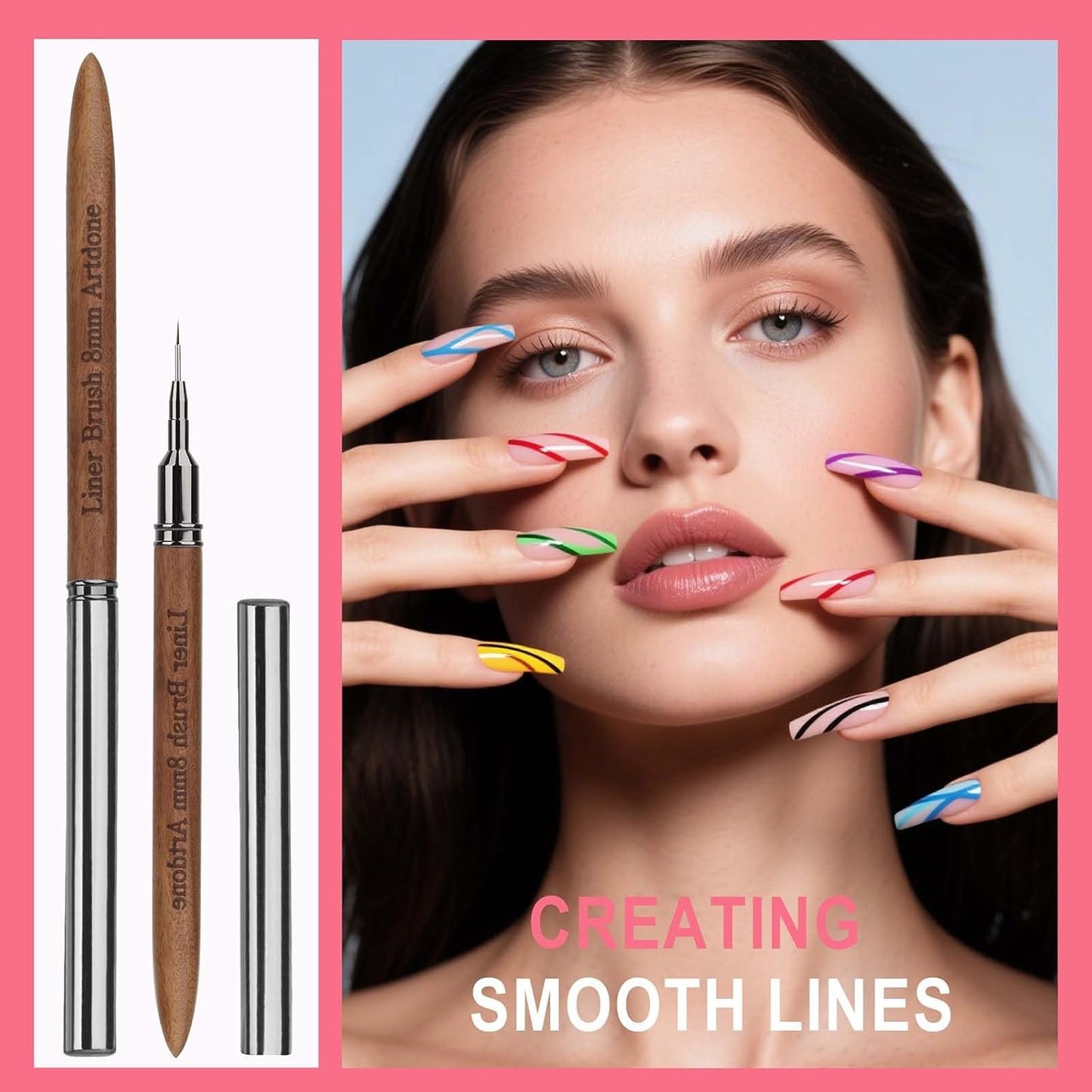 Wood Grain Nail Art Pens, Liner Brushes Set, 5PCS Brown Color Nail Tools for Lon