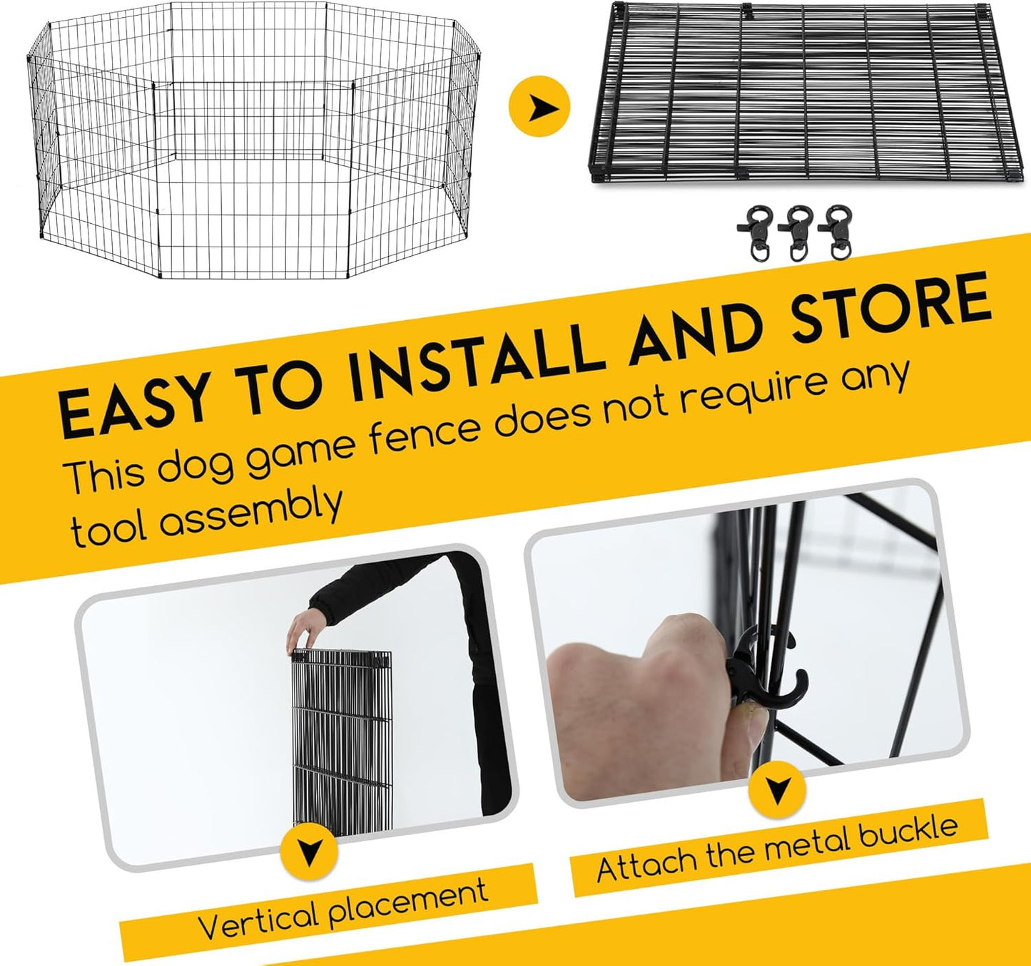 24 Inch Dog Pen 8 Panel Dog Playpen Indoor Outdoor Metal Puppy Pet Fence Portabl