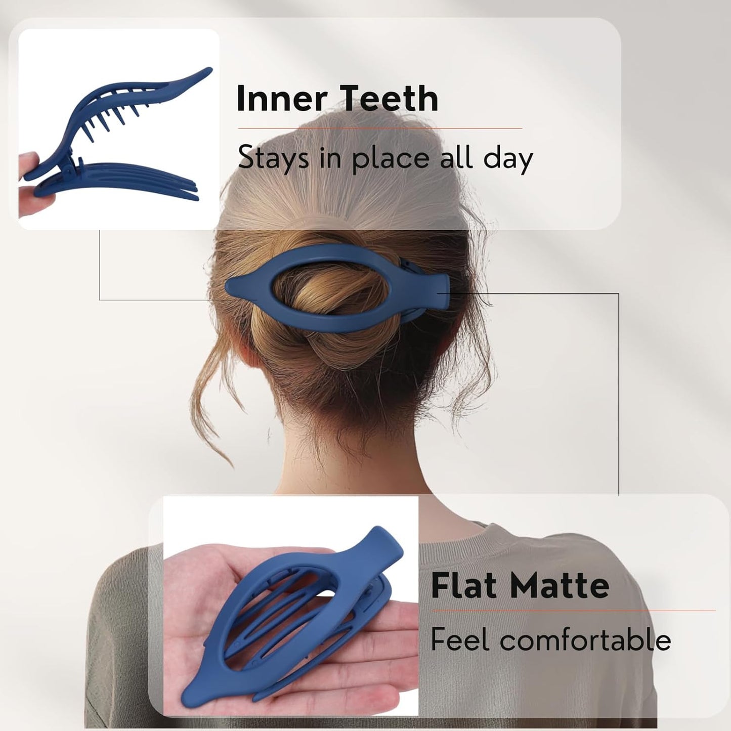 8 Pack Blue Flat Hair Clips – Matte Large French Blue Claw Clips for Women & Gir
