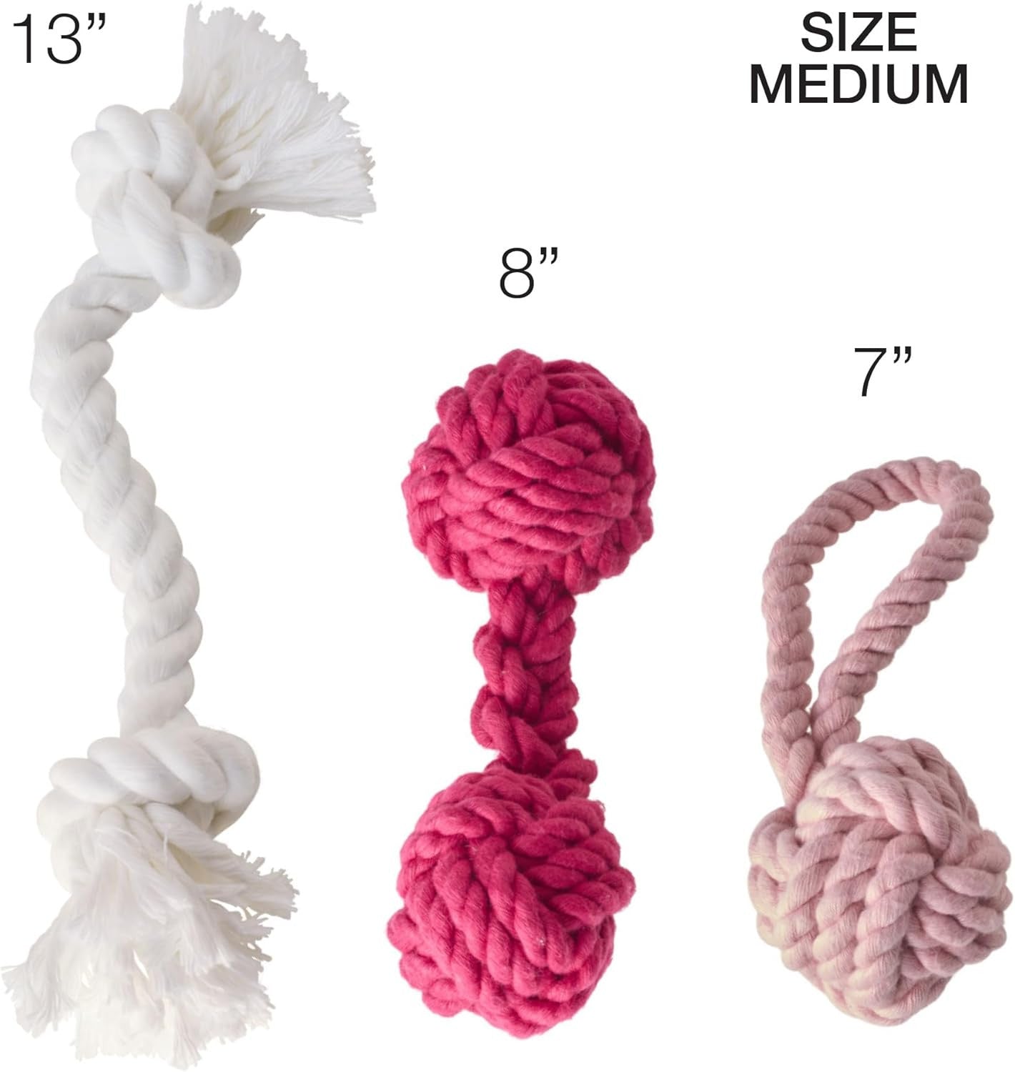 3-Pack Organic Cotton Dog Rope Pull Toys for All Pet Breeds, Pink Ombre, One Siz