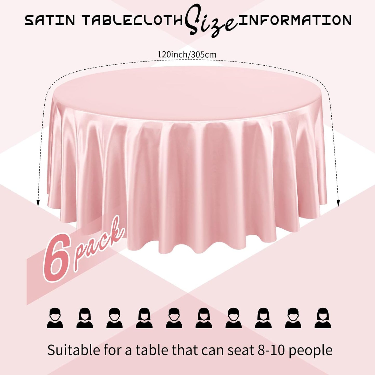 6 Packs Satin Tablecloth 120 Inch Rose Gold round Table Cloth Silk Tablecloth Sm