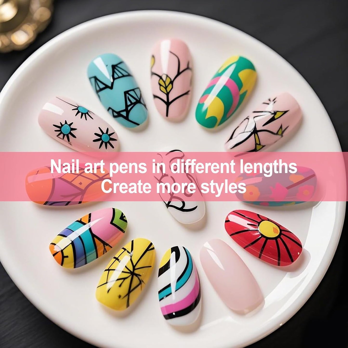 Wood Grain Nail Art Pens, Liner Brushes Set, 5PCS Brown Color Nail Tools for Lon