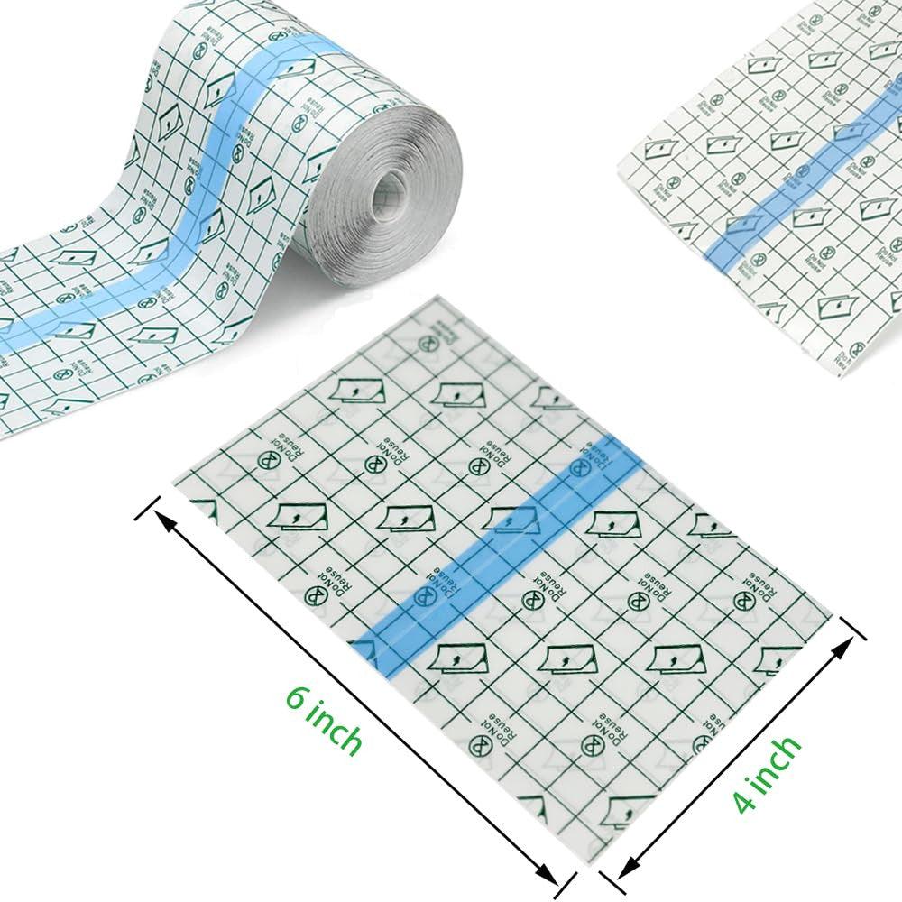 50 Pieces 4 X 6 in Stretch Waterproof Adhesive Bandages Transparent Film for Tat