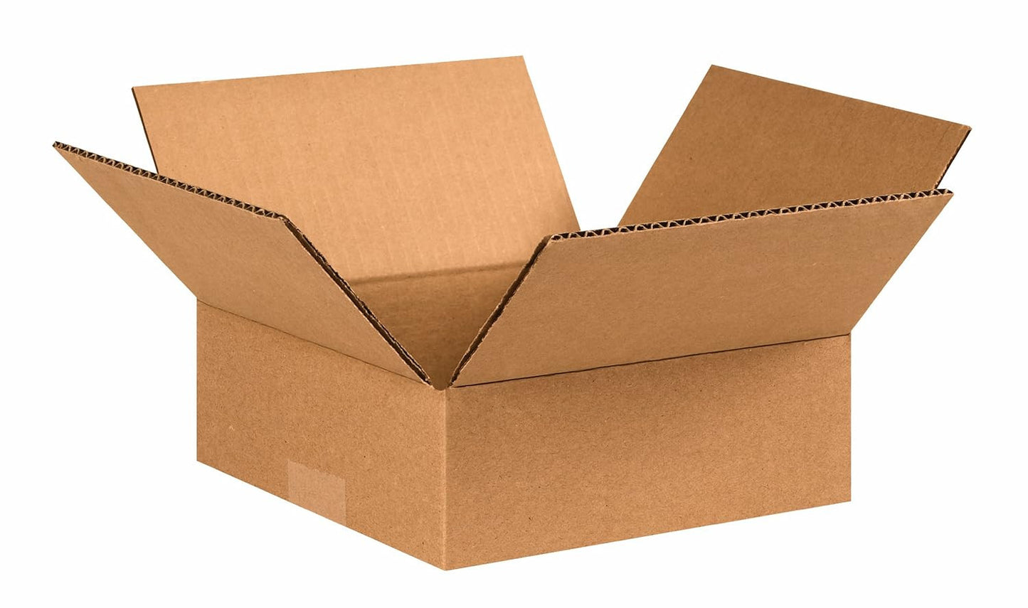 883 Flat Corrugated Cardboard Box 8" L X 8" W X 3" H, Kraft, for Shipping, Packi