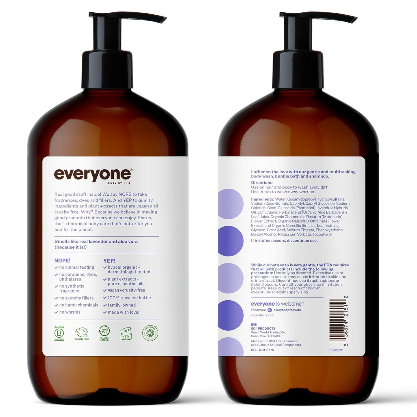 3-In-1 Soap, Body Wash, Bubble Bath, Shampoo, 32 Ounce (Pack of 2), Lavender and