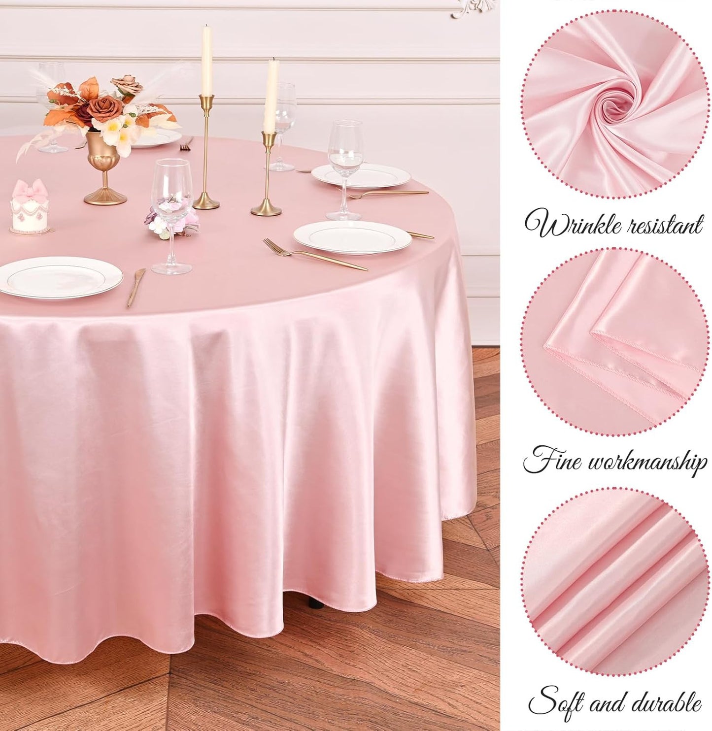 6 Packs Satin Tablecloth 120 Inch Rose Gold round Tablecloths, Overlay Satin Tab