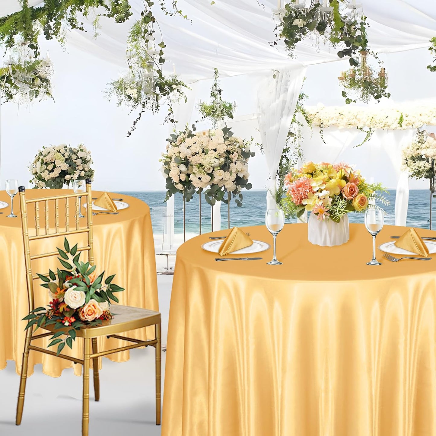 1 Pack 120 Inch round Tablecloth Satin Gold round Table Cover, Silky Satin Dinin