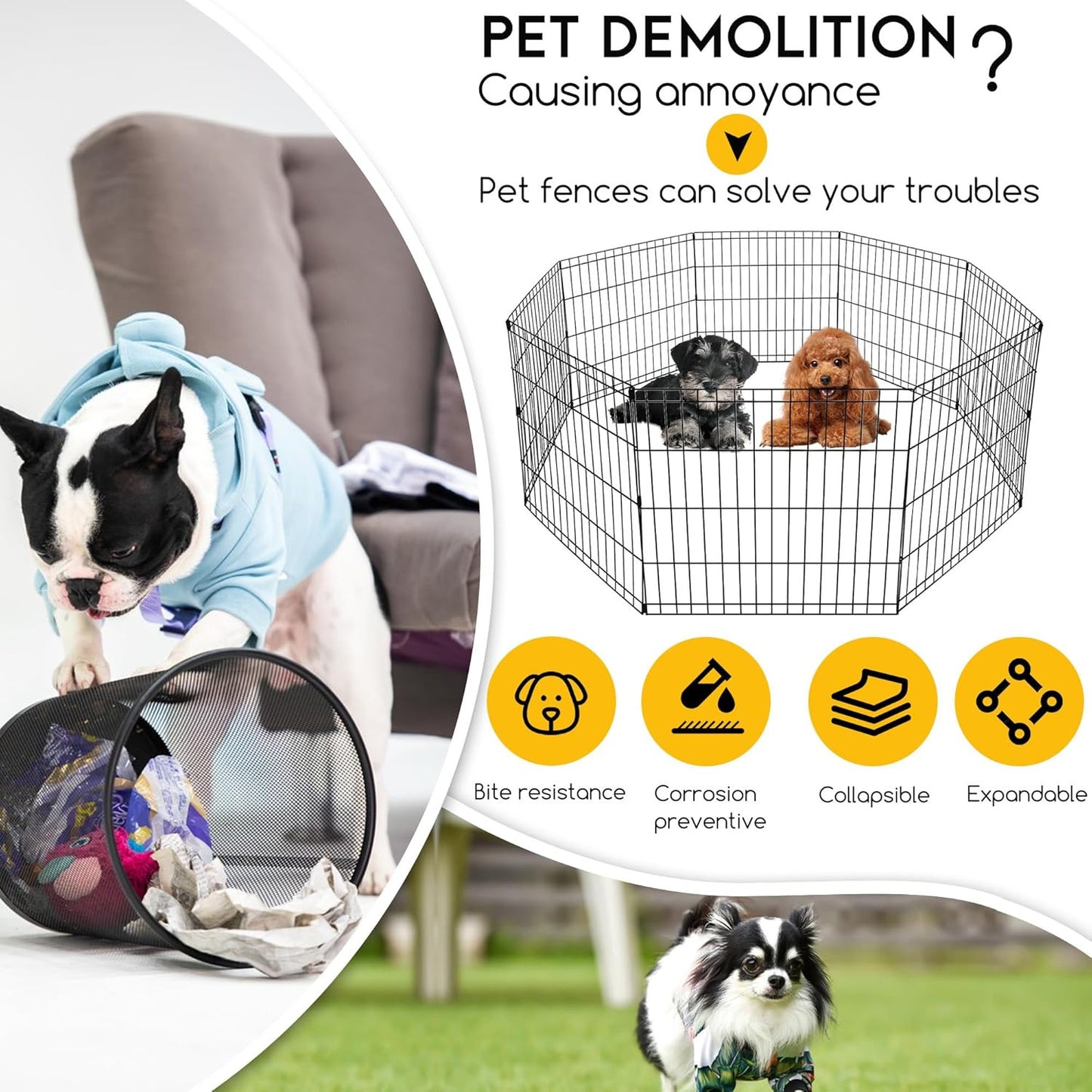 24 Inch Dog Pen 8 Panel Dog Playpen Indoor Outdoor Metal Puppy Pet Fence Portabl