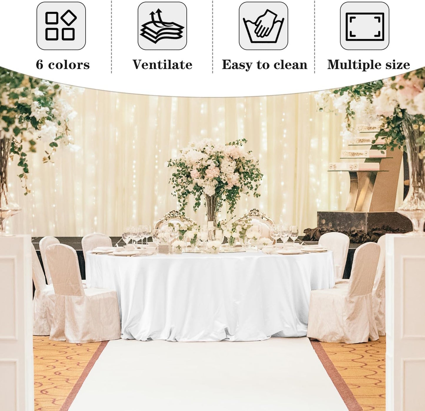 6 Pack White round Tablecloths - 120 Inches in Diameter - Stain Resistant and Wa