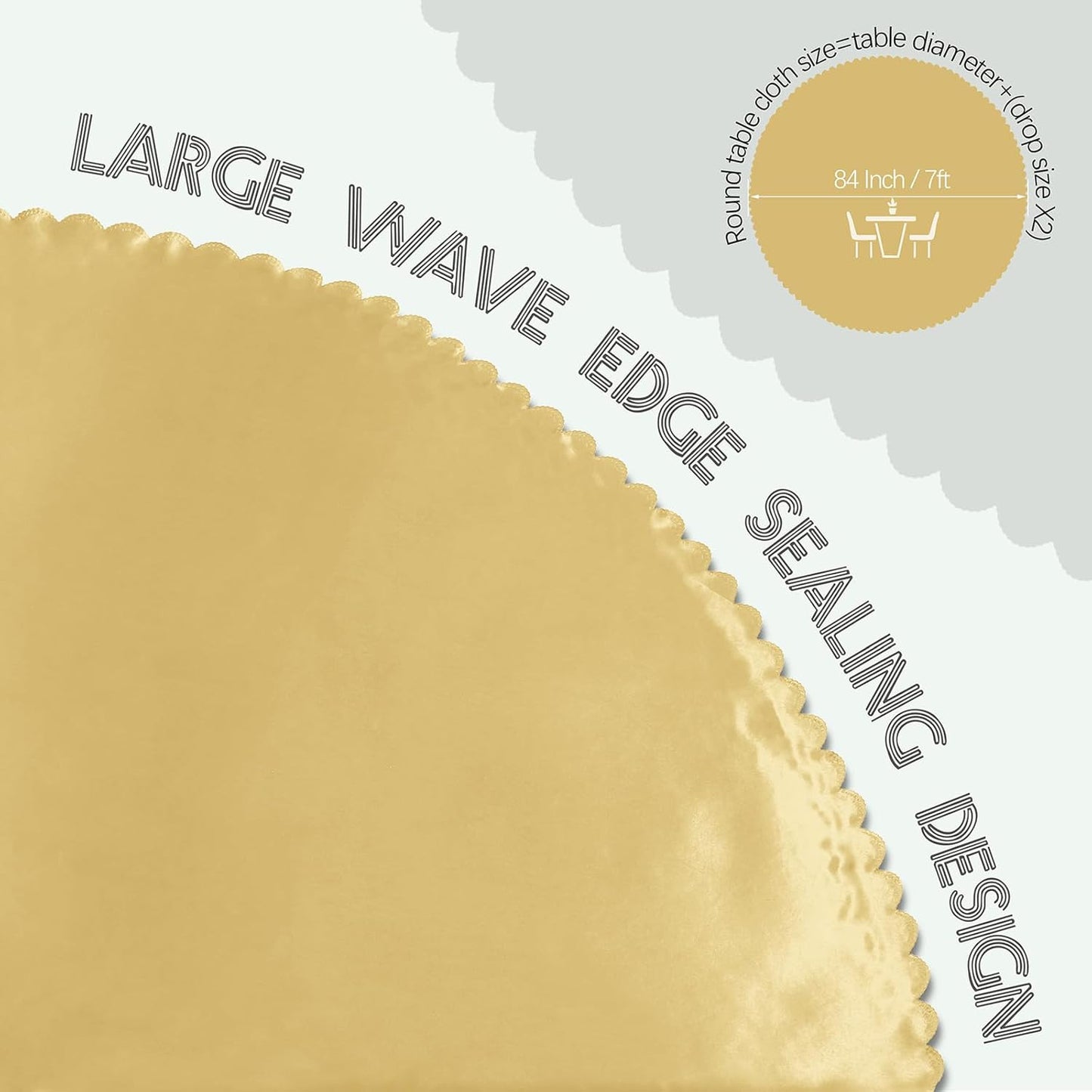 1 Pack 84 Inch / 7Ft round Tablecloth Satin Table Cover, Gold Table Cloth Overla