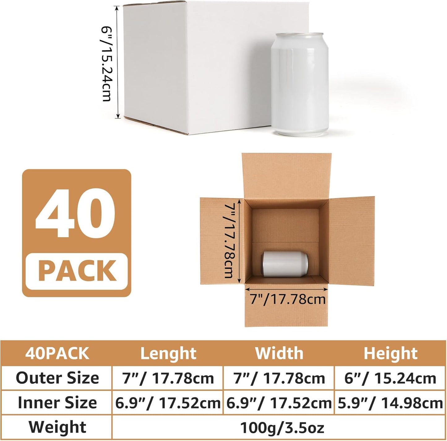 40 Pack 7X7X6 Shipping Boxes for Small Business, White Corrugated Cardboard Smal