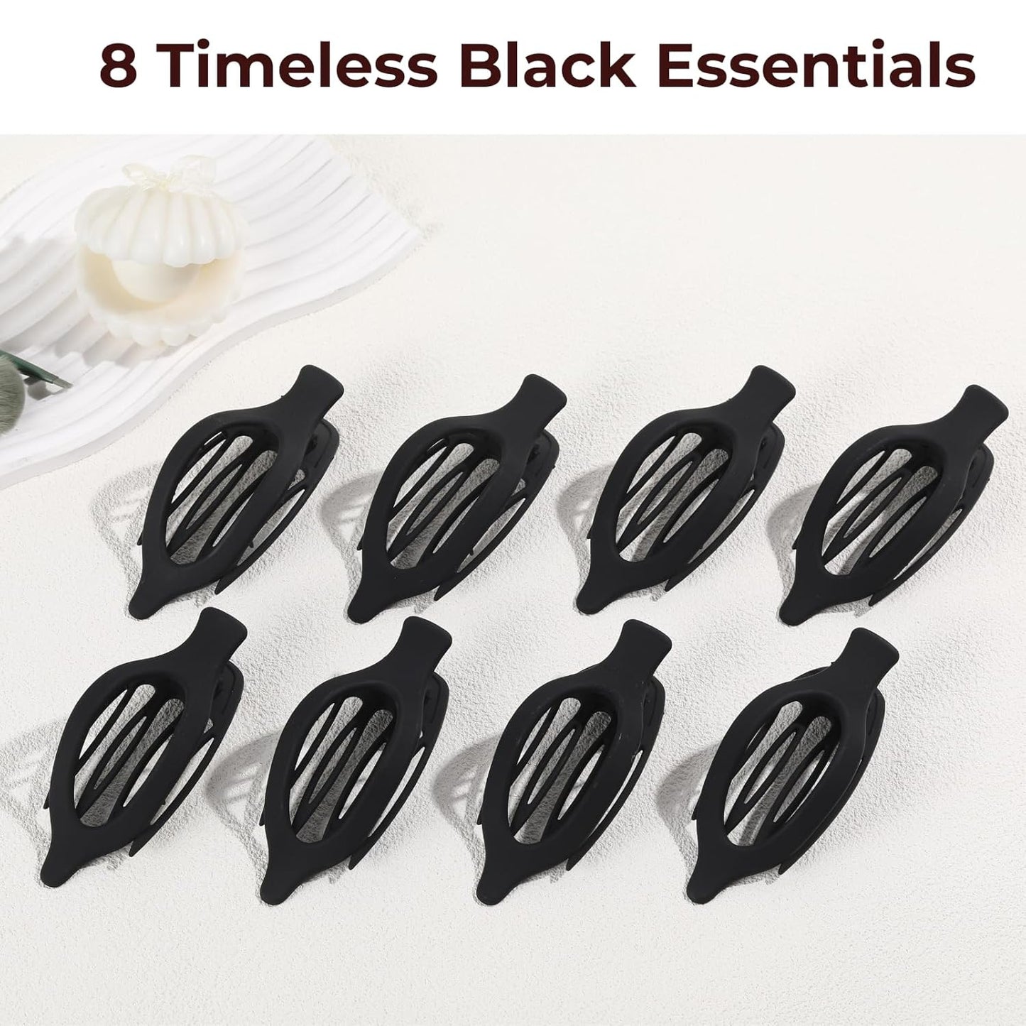 8 Pack Flat Black Hair Clips for Women – Large Matte No-Slip Flat Black Claw Cli