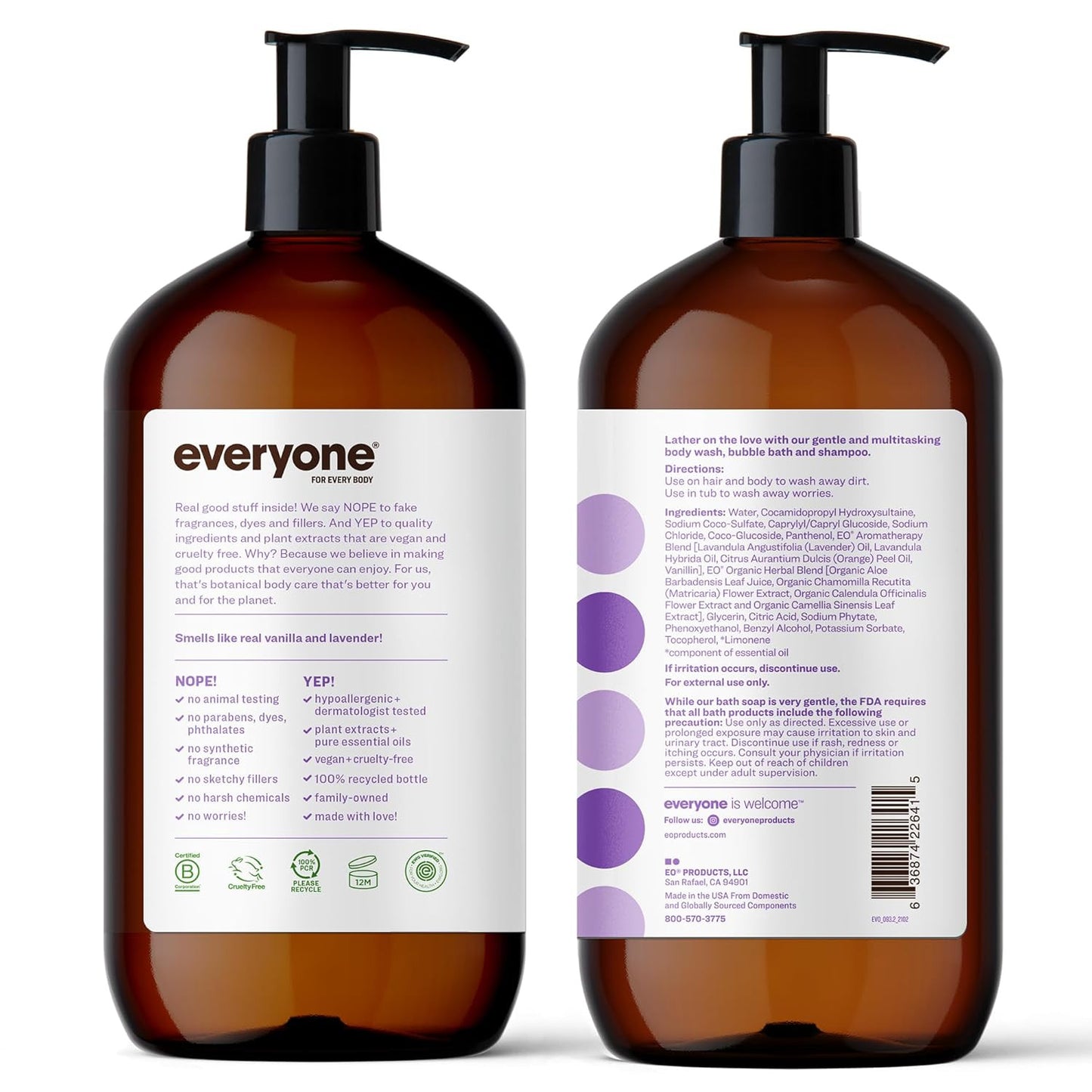3-In-1 Soap, Body Wash, Bubble Bath, Shampoo, 32 Ounce (Pack of 2), Vanilla and