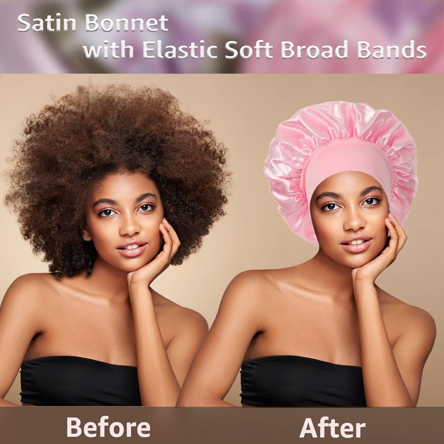 3 Pack Satin Bonnet Silk Hair Bonnet for Sleeping, Sleep Bonnets for Women Large