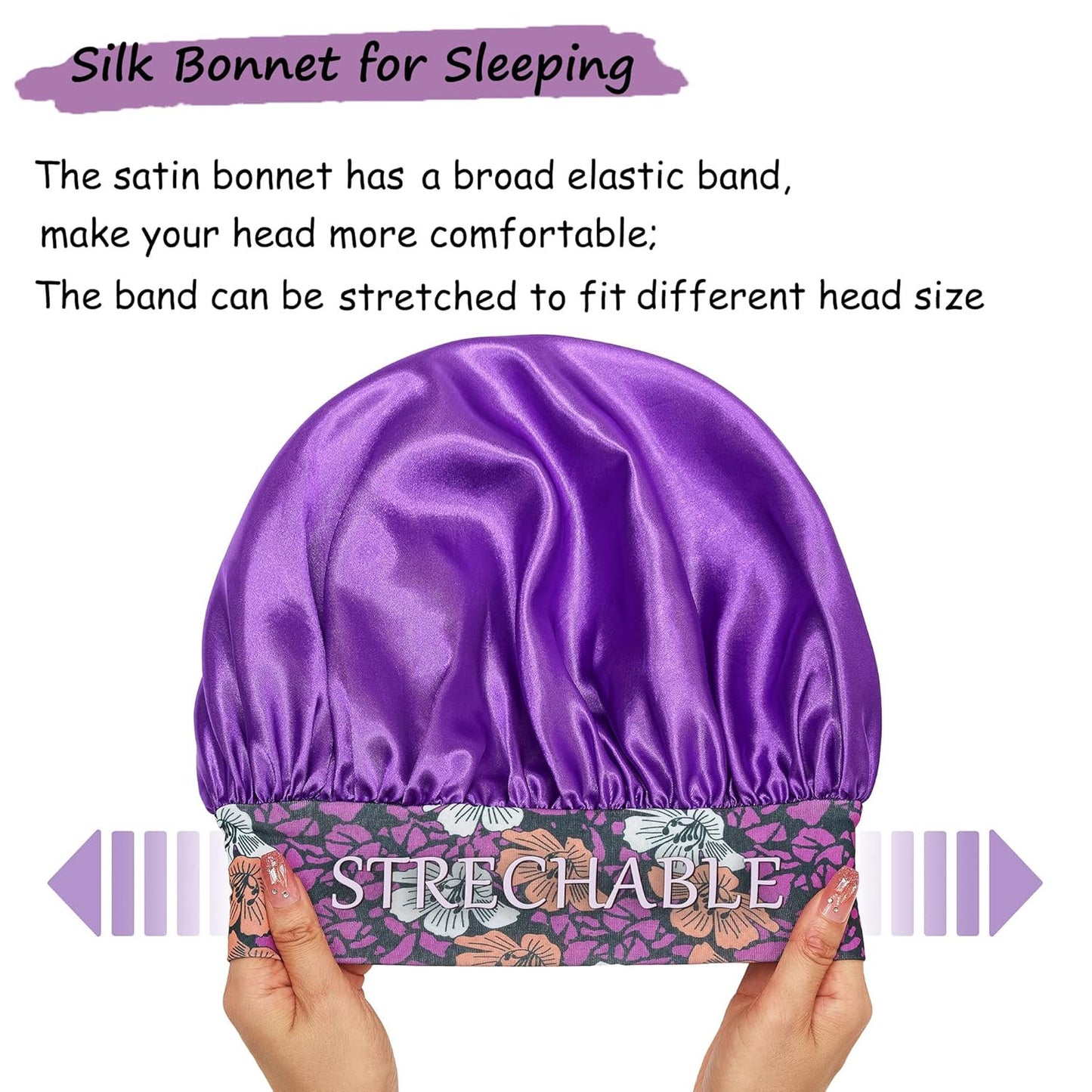 3 Pack Satin Bonnet Silk Hair Bonnet for Sleeping, Sleep Bonnets for Women Large