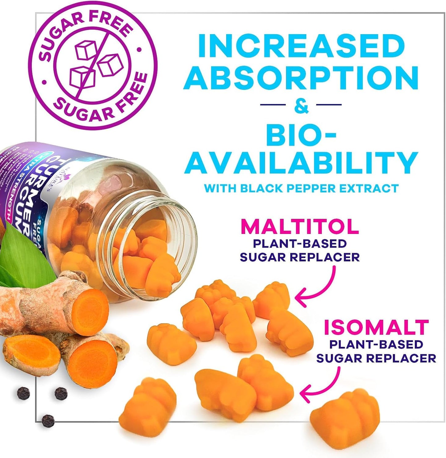 Turmeric Supplement Gummies Sugar Free - Turmeric Curcumin and Ginger Gummies wi