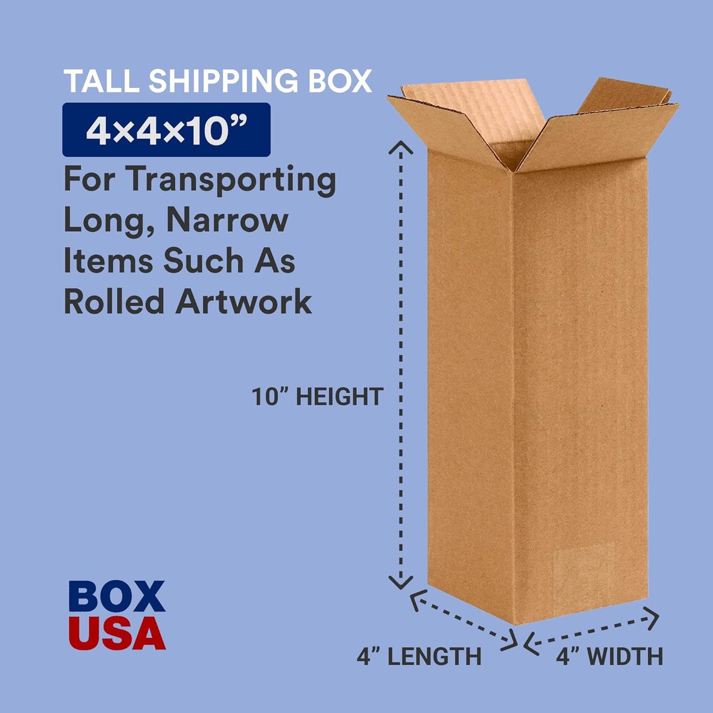 4X4X10 Tall Corrugated Boxes, Tall, 4L X 4W X 10H, Pack of 25 | Shipping, Packag