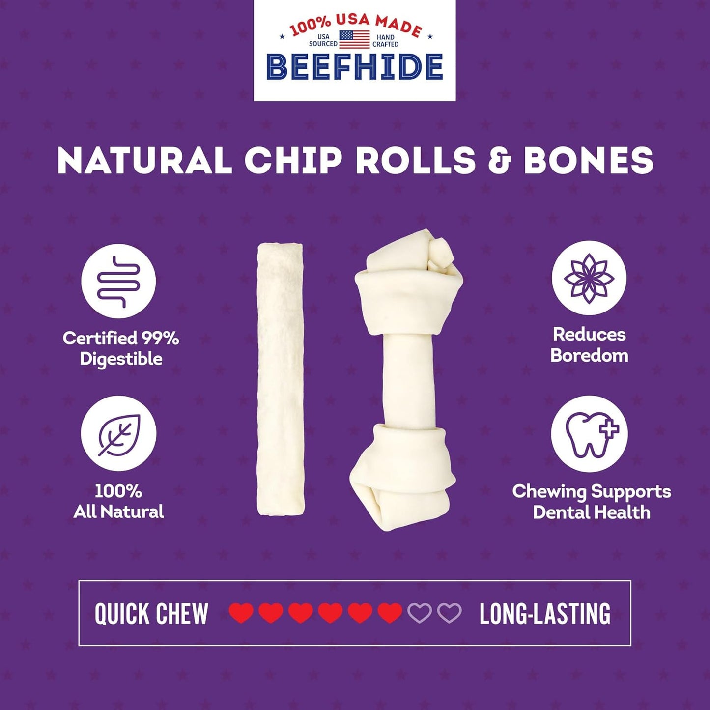 USA Beefhide Large Assorted Dog Chew Treats - Natural Flavor, 6 Count/1 Pack
