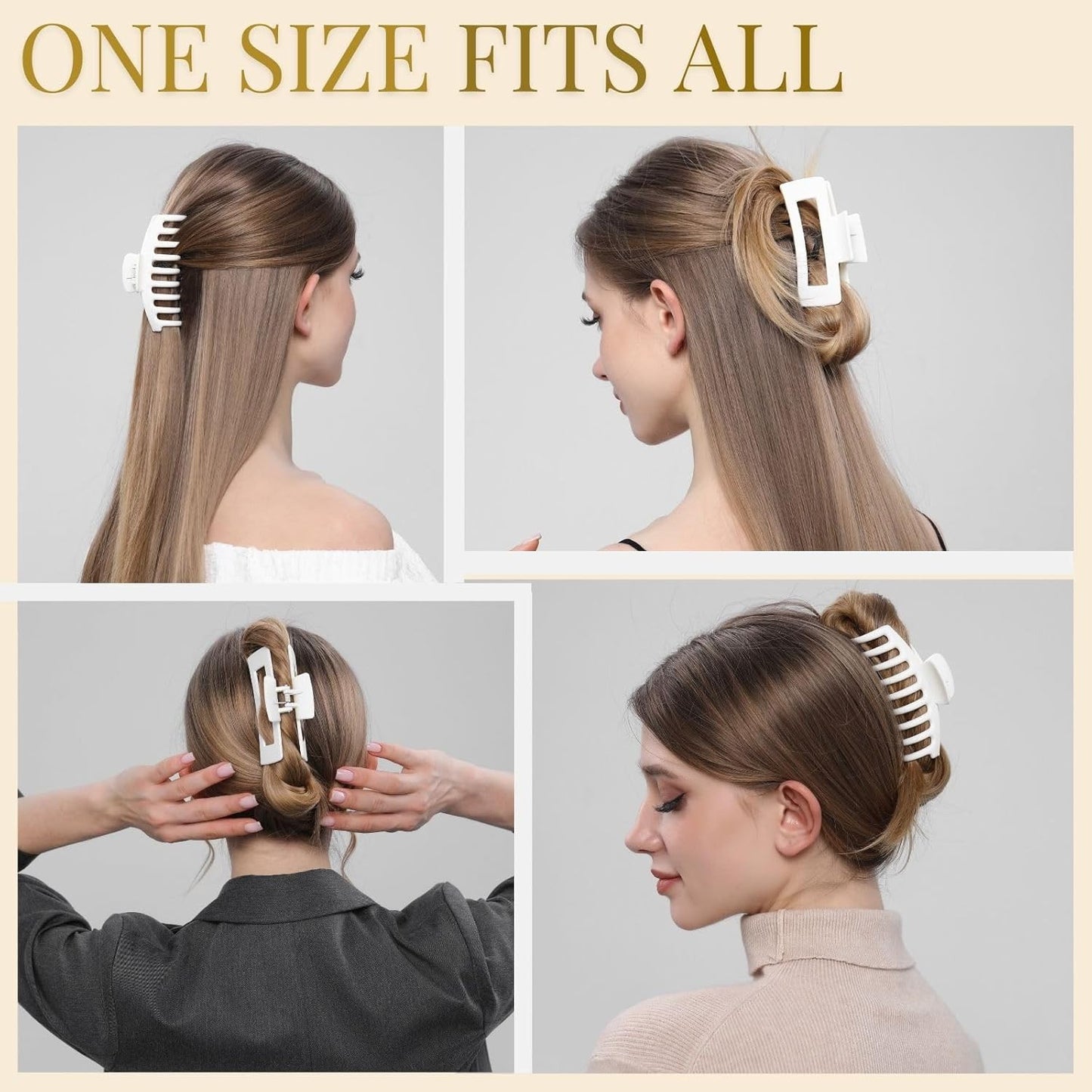 White Hair Clips for Women - 8 Pack 4.3 Inch Large Matte Banana Claw Clips for W