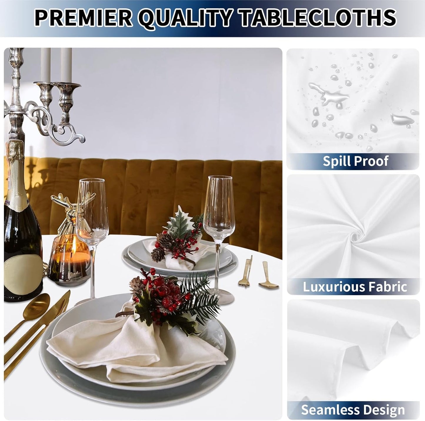 6 Pack round White Table Cloths 120 Inch for round Tables, Stain and Wrinkle Res