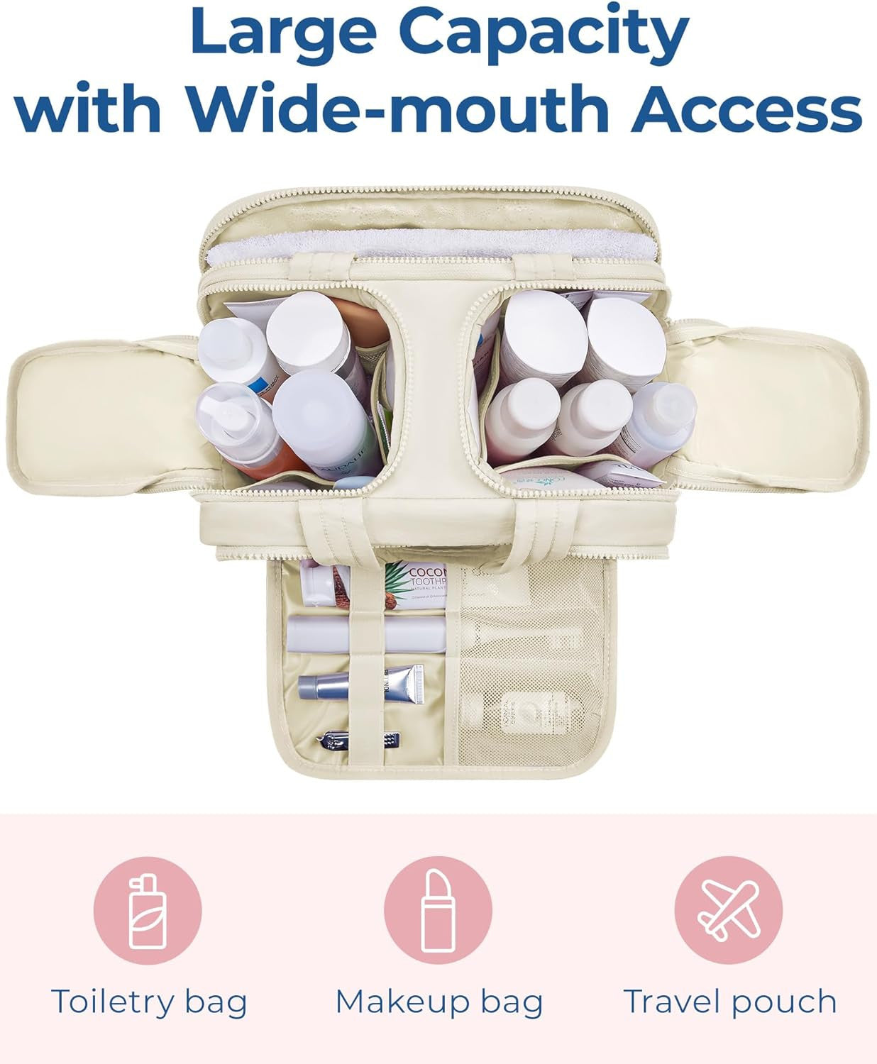 Travel Toiletry Bag, Lightweight Large Wide-Open Travel Bag for Women, Puffy Cos