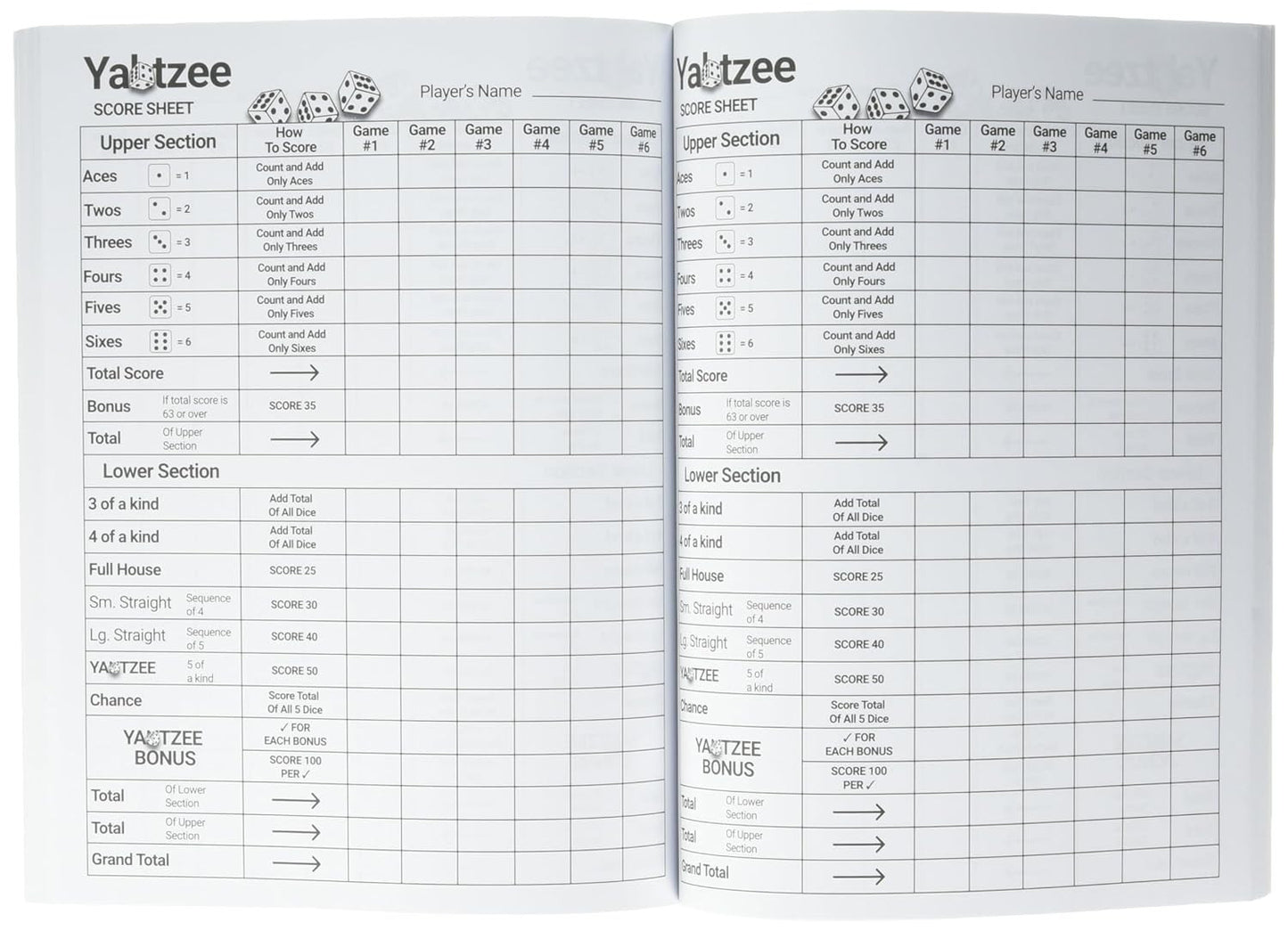 Yatzee Score Pads: Large Print Sheets for Scorekeeping (Score Book)