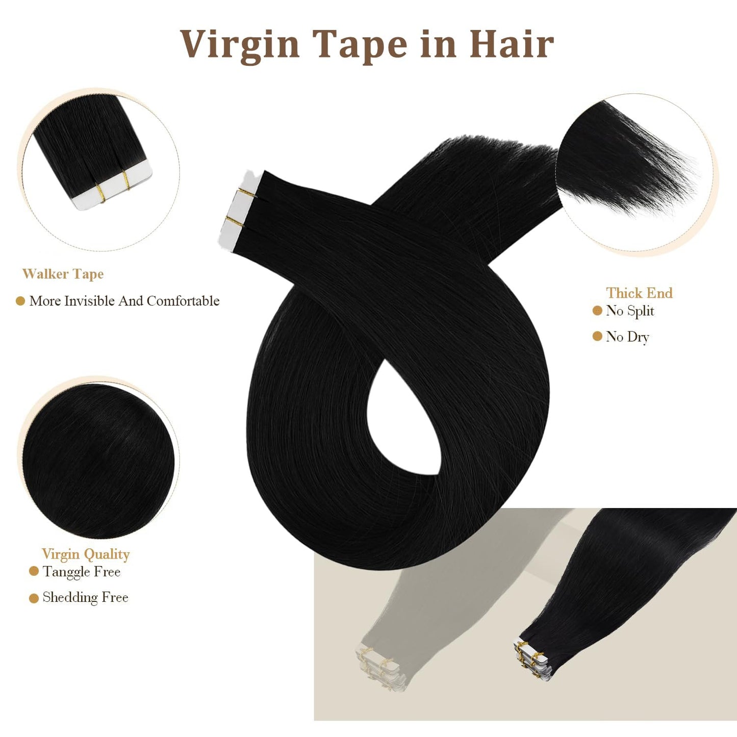 18Inch Black Virgin Tape in Hair Extensions Remy Tape in Human Hair Extensions C